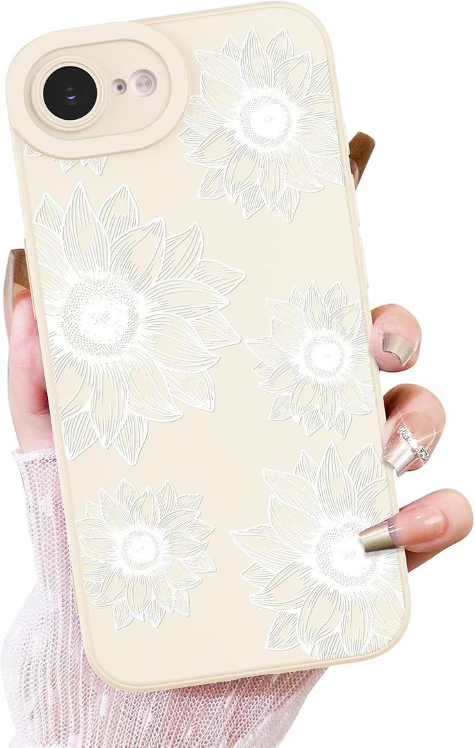 OOK Floral case for iPhone 16E Case, Cute Sunflower Floral Blooms Design Soft TPU Shockproof Protective for Women Girls Slim Phone Cover - White Flower