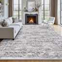 6' x 9' Area Rug, Washable Non-Slip Vintage Low-Pile Faux Wool Carpet, Soft Pet Friendly Farmhouse Rug for Living Room Bedroom Dining Room, Grey