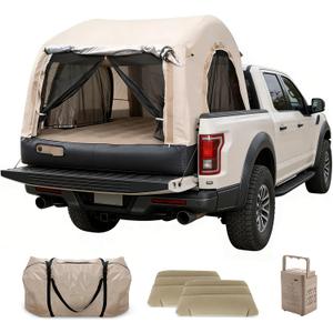 Electric Inflatable Truck Bed Tent with Mattress, Waterproof PU2000mm with Air Pump Pickup Truck Tent, Fits 5.5-6.7FT Full Size Short Bed, All-in-One Quick Setup Truck Tent for Camping, 5.5-6.5FT Full Size Short Bed