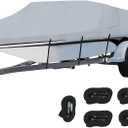 Orgrimmar 600D Boat Cover Heavy Duty Waterproof Trailerable Boat Cover with 2 Air Vents Fits V-Hull,Tri-Hull,Fishing Boat,Bass Boats,Pro-Style,Runabout (Gray, 16-18ft)