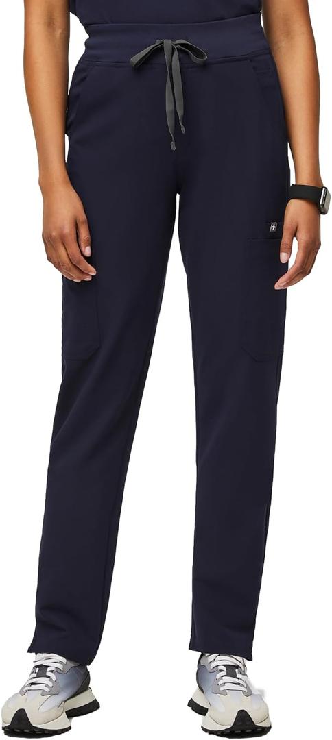 FIGS YOLA High Waisted Skinny Scrub Pants for Women  11 Pockets, 4-Way Stretch, Yoga Waistband (Medium, Navy)