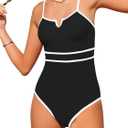 AMAWMW Girls Swimsuit V-Neck Cutout Bathing Suit Color Block Adjustable Straps One Piece Swimwear for Teens (13-14 Years, Black)