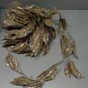 3 Pcs 6FT Christmas Garland Champagne Gold Glittered Artificial Magnolia Leaves for Mantle Christmas Tree Decorations Indoor Outdoor Hanging Garland Ornaments Garden Door Wall Window Stair Home Decor