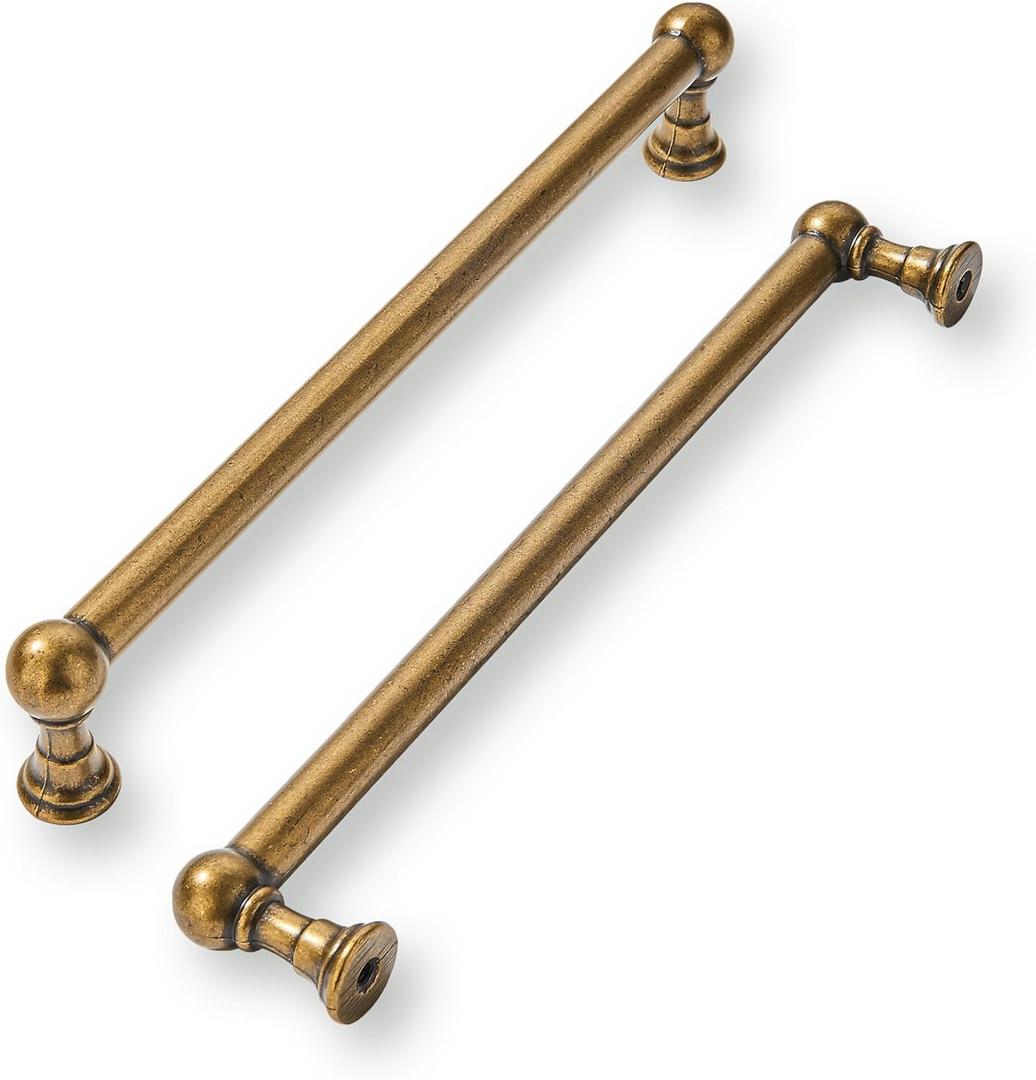 khtumeware 2 Pack 10 Inch Hole Center Antique Brass Cabinet Pulls Heavy Duty Solid Cabinet Handles cabinets Dressers Kitchens Handles Bathroom cabinets