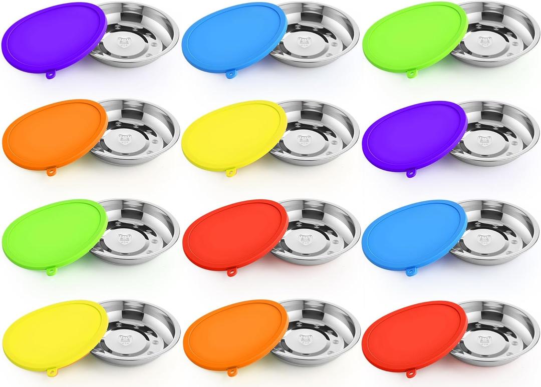 Patelai 24 Pcs Stainless Steel Dog Bowls with Silicone Lids Portable Food and Water Dishes for Pets Sealable Containers for Small Medium Dog Cat Indoor, 6.3 Inch (Red,Blue,Green,Purple,Yellow,Orange)