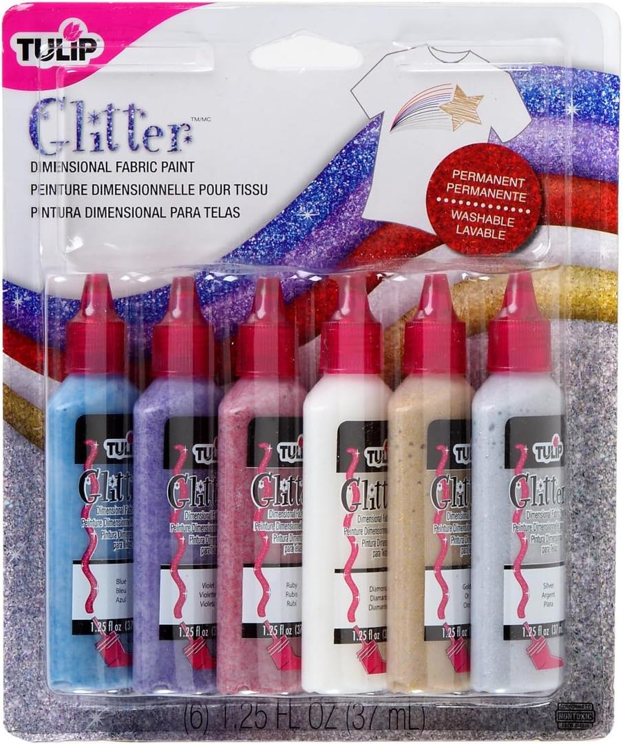 Tulip Puff Paint Glitter Colors 6-pack, Multi-Surface, Premium Quality, Nontoxic & Waterproof Craft Paint, Permanent on Fabric (1.25 Fl Oz (Pack of 6))