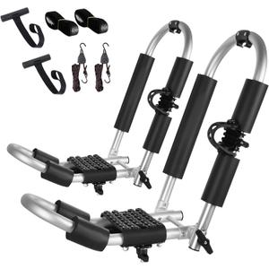 FORWODE Kayak Roof Rack, 2 in 1 Aluminum 1 Pair J-Bar Roof Rack, Folding Adjustable Rack, Weight 80 LBS Heavy Duty Kayak Roof Carrier 1 Kayak, Canoe, SUV, Surfboard on SUV, Car and Truck Crossbar