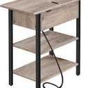 HOOBRO Side Table, Flip End Table with Charging Station and Shelves, USB Ports & Power Outlets, Narrow Nightstand for Small Spaces, Living Room, Stable and Sturdy, Greige and Black BG341BZ01
