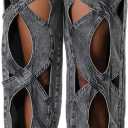 Womens High Waisted Jeans Y2K Trendy Hollow Out Criss Cross Wide Straight Leg Baggy Denim Pants (Medium, 3-black)