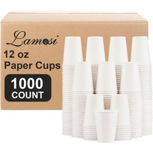 Lamosi 1000 Count 12 oz Paper Coffee Cups Bulk, Disposable Paper Cups for Hot or Cold Drinks, 12 Ounce White Beverages Water Cups for Party, Picnic, Travel, Events