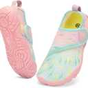 Kids Water Shoes Boys Girls - Wide Toe Box Quick Dry Barefoot Shoes Breathable Non Slip Aqua Athletic Sneakers for Swim Beach Pool Kayak Hiking Sand Walking Travel Essentials Size: 2 Big Kid (B-pink Green)