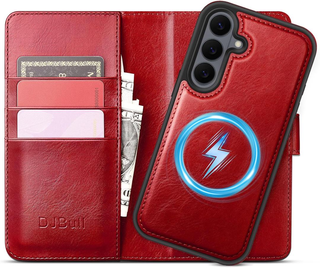 DJBull 2-in-1 Detachable Wallet Case for Samsung Galaxy S26 Plus RFID Blocking Flip Folio with Card Holder | PU Leather Shockproof Protective Cover Women Men for Samsung S26 Plus Phone Case Red