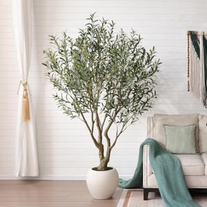 VeriNatural Artificial Olive Tree 7FT Faux Plant Home Decor - Large White Pot with Lifelike Silk Leaves, UV Resistant & No Maintenance - Indoor Outdoor Fake Tree for Modern Office Living Room,VN164