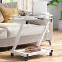 sogesfurniture Mobile Compact Computer Desk Cart for Small Spaces, Portable Computer Desk, Small Rolling Work Workstation for Home and Office with Printer Shelf, Keyboard Drawers,White