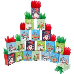 ysmile Small Christmas Gift Bag with Wrapping Paper in Bulk 20 Pack