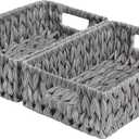 GRANNY SAYS Wicker Baskets for Storage, Waterproof Rattan Storage Baskets, Odorless Wicker Basket with Handles, Decorative Storage Containers, Gray Basket for Pantry Storage, 2-Pack (11 "L x 7 "W x 3 "H)