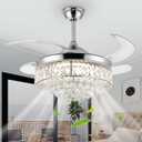 Bavnnro 42" Crystal Ceiling Fan with Light, Silvery Chandelier Fan with Remote, 6 Speeds 3 Colors Changes 4 Blades Retractable Ceiling Fan for Bedroom, Living Room, Dining Room