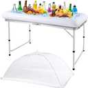 SiliFine Set of 3 Pool Party Supplies 4 Foot Folding Ice Table Cooler Table Outdoor Mesh Food Covers Food Tent Inflatable Serving Bars Food Trays for Party Buffet for BBQ Picnic Camping