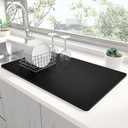 Rnivvi Dish Drying Mat for Kitchen Counter, XL 15 x 24" Super Absorbent Drainer Pad Easy Clean Dish Rack Pad, Non-Slip Heat Resistant Coffee Bar Mat for Coffee Machine Station Accessories Decor, Black