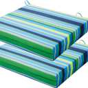 Outdoor Chair Cushions Set of 2, 18.5 x 16 Inch Patio Chair Cushions for Outdoor Furniture, Water Resistant Outdoor Patio Chair Cushions with Non-Slip Ties(Blue & Green Pinstripe)