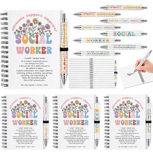 Motipuns 8 Set Social Worker Appreciation Gift Bulk Volunteer Notebooks and Ballpoint Pens Inspirational Appreciation Notepads for Women Men Volunteer Social Worker Graduation Coworker