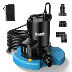 SEESII 1/3HP Pool Cover Pump - Automatic On/Off, 3035GPH Submersible Water Pump with Filter Net, 25ft Power Cord, Check Valve, Sump Pump for Swimming Pool, Hot Tubs, Pond, Basement, Rooftops