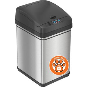 iTouchless 8 Gallon ChildGuard Sensor Trash Can with AbsorbX Odor Filter, 30 Liter Automatic Kitchen Garbage Bin Prevents Children Opening Lid, Battery or AC Adapter (Not Included), Stainless Steel