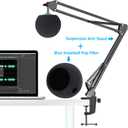 Mic Stand with Foam Windscreen For Blue Snowball, Suspension Boom Scissor Arm Stand with Pop Filter Cover for Microphones iCE USB Mic by SUNMON