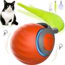 2 x Upgraded Speedy Interactive Cat Ball 4.0 Toys with 2 Optional Tails, Smart Moving Ball Cat Toy for Bored Indoor Cats, Rechargeable & Detachable Automatic Kitten Rolling Balls Toy (Orange)