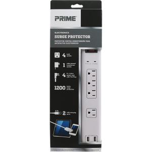 Prime Wire & Cable Prime Wire PB525106 6-Outlet Electronics Surge Protector with 14/3 SJT 4 Foot Cord and USB Charger, White