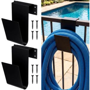 2 Pcs Jumbo Pool Vacuum Hose Hanger 7.7x5x5.5inch Heavy Duty Metal Hose Fence Holder Black Garden Hook for Outside Swimming Pool Skimmer Garden Tools Storage Organizer Accessories