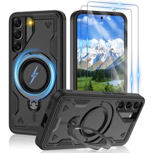 Gritup for Samsung Galaxy-S22 Case:Compatible with MagSafe & [HD Screen Protector2],Metal Rotated Kickstand,Military Grade Drop Proof Anti-Fingerprint Protective Case for Samsung S22,Black