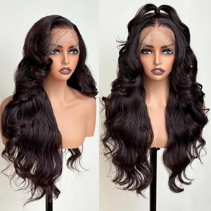 UGORGEOUS Wear and Go Glueless Wigs for White Women Black Women 26 Inch Pre Plucked Body Wave - 13×6 HD Lace Front Synthetic Wig Pre Layered Brown Tiny Knots Lace Natural Hairline Wig