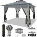 COBIZI 12x12 Pop up Gazebo on Clearance with Mosquito Netting & Sandbags, Outdoor Canopy Tent with 4 Ropes 8 Stakes & Portable Carrying Bag, Patio Portable Gazebo for Garden Backyard & Lawn,Darkgrey