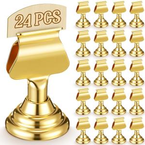 Kathfly 24 Pcs Wedding Table Number Holders 1.7 Inch Gold Mini Metal Place Card Holders Bulk Harp-clip Table Sign Stands Card Holder Display Picture Memo Notes Menu for Restaurants Birthday Decor