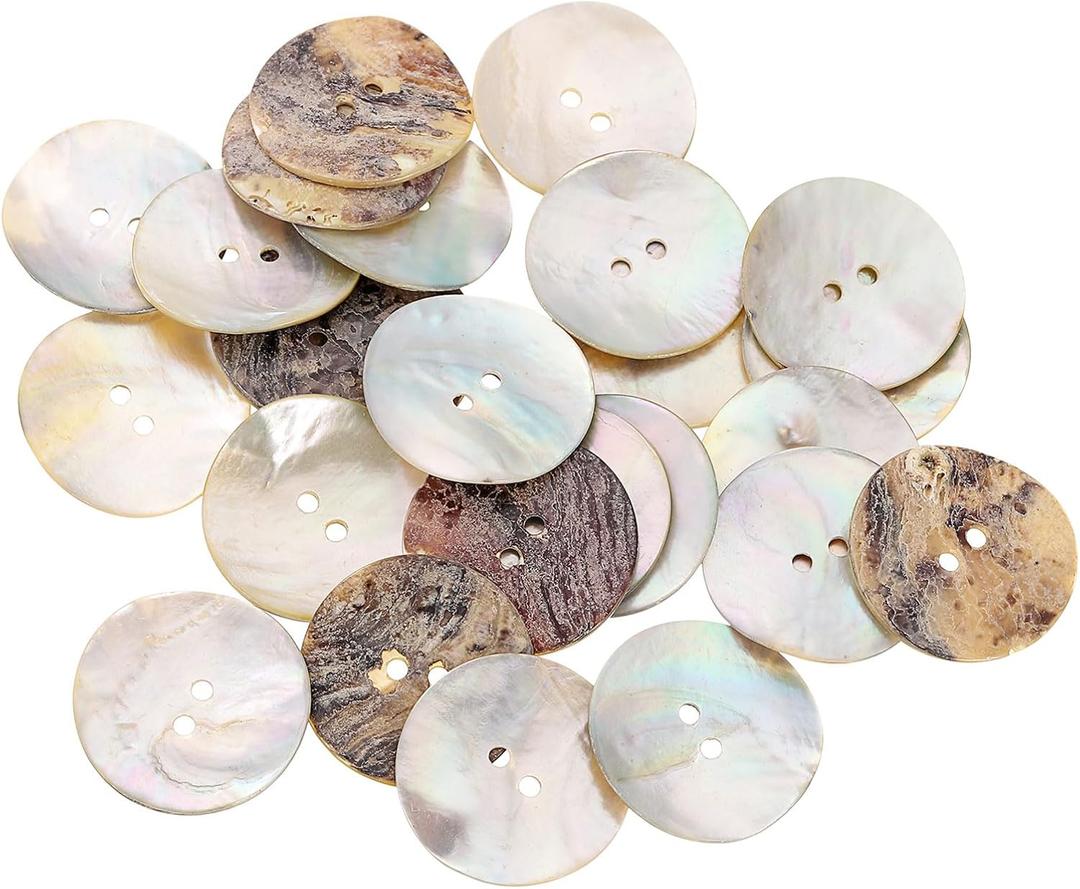uxcell 25 Pcs Natural Shell Buttons, 2 Hole Mother of Pearl Buttons 30mm Sewing Buttons Sewing Craft Buttons for Shirt Sewing DIY Crafts Decoration, Brown