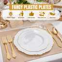 WDF 60pcs Gold Plastic Dinner Plates -10.25inch Baroque White and Gold Plates Fancy Plastic Plates for Upscale Party/Wedding/Birthday/Graduation Party