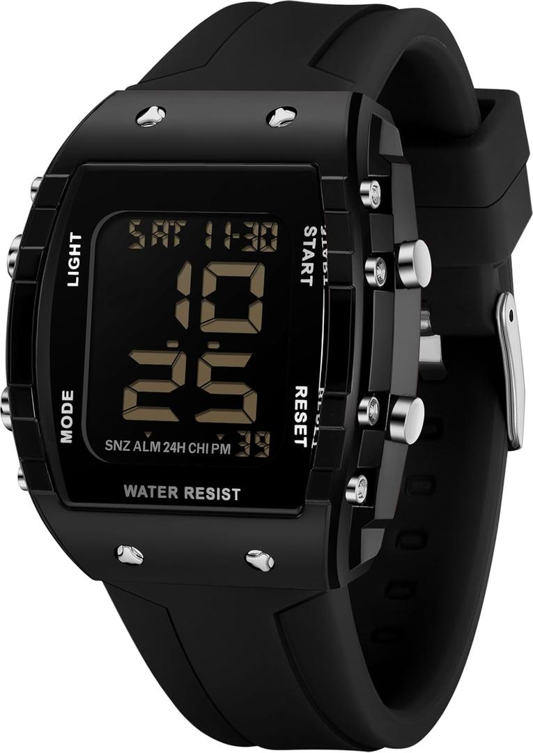 Womens Sport Watches Ladies Digital Waterproof Watch Military Tactical Outdoor Running Wrist Watch with Alarm LED Luminous Stopwatch Countdown(Black)