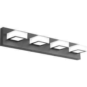 Ralbay LED Black 4 Lights Acrylic Lighting Fixtures Modern Matte Black Bathroom Vanity Lights (26 inch)
