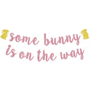 Some Bunny is On The Way Banner, Bunny Baby Shower for Her, Spring Easter Baby 1st Birthday Gender Reveal Party Decorations Supplies for Girl