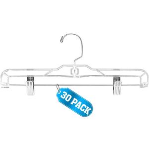 AMKUFO Pants-Hangers-with-Clips-30-Pack, 14 Inch Clear-Plastic-Skirts-Hangers-with-Adjustable-Clips for Shorts Jeans Trousers, Clothes-Hangers Non-Slip Clip-Hangers