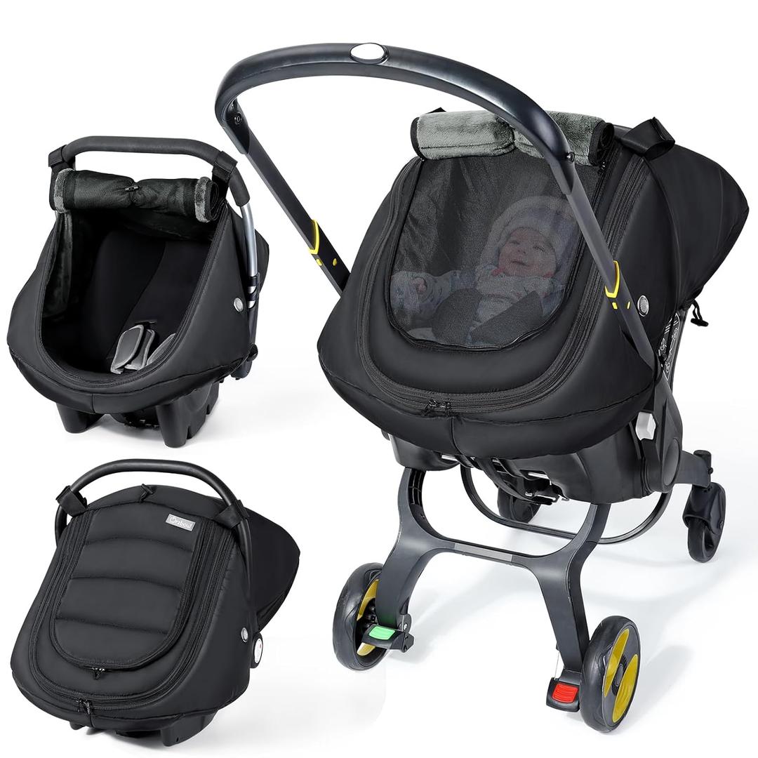 IvyWind Baby Car Seat Cover, Universal Winter Carseat Cover for Babies with Breathable Mesh Window, Cozy and Warm Infant Car Seat Covers for Cold Weather, Kick-Proof Carseat Canopy for Boy Girl, Black