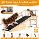 59" Wooden Dog Ramp with Platform & Wheels Gentle Slope Non-Slip for Bed