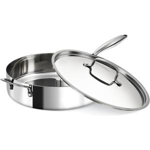 USELUCK 12 Inch Stainless Steel Frying Pan with Lid, 3-Ply Stainless Clad Skillets Fry Pan Fast & Even Heating, Oven Safe Up to 600 Dishwash Safe Compatible for All Cooktops Kitchen Cookware