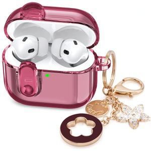(with Lock) Clear Case Compatible for Cute Apple Airpods Pro1/2 Cases with Bling Keychain, VISOOM TPU Transparency Air pods Pro 1st 2nd Generation Earbuds Bling Keychain for iPod Pro2 1,Burgundy