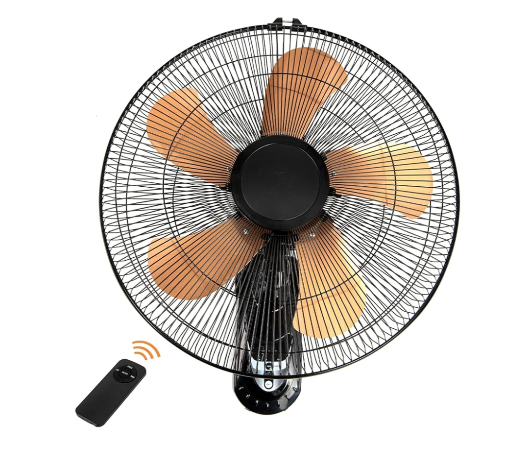 Wall Mount Fan with Remote, 3-speed Wall Oscillating Quiet Fan with 5 Blades, Adjustable Tilt and Timing, 18 Inch High Velocity Wall-Mounted Fans for Bedroom, Gym, Office, Warehouse, Garage, Gold
