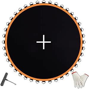 Trampoline Mat, Fits 15 ft Frame, with 96 V-Rings Fits 6.5 inch, Replacement Mat(Mat Dia:161in), Reinforce, UV-Resistant, with Spring Hook and Gloves, Not Include Spring