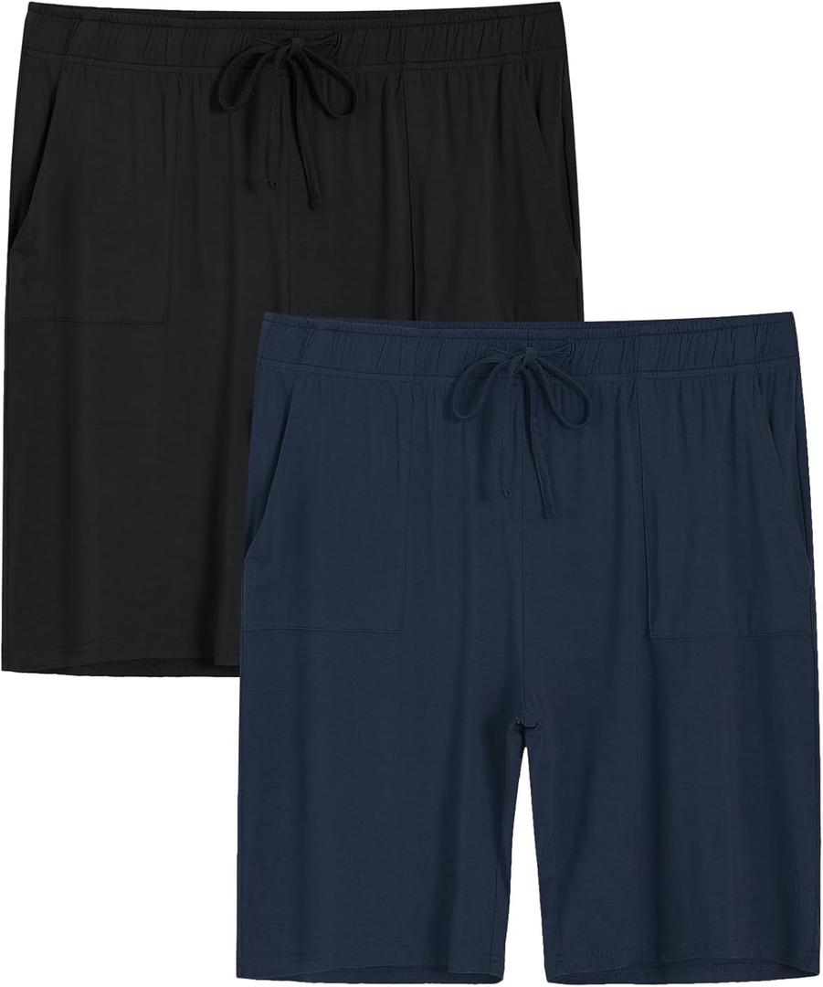 Latuza Men's Bamboo Viscose Sleep Lounge Shorts with Pockets (Medium, Black & Navy)