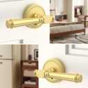 Amerdeco 1 Pack Brushed Gold Privacy Door Handles, Gold Interior Door Knobs,Heavy Duty Door Lever for Bedroom and Bathroom, Reversible Keyless for Right & Left Side AM0034