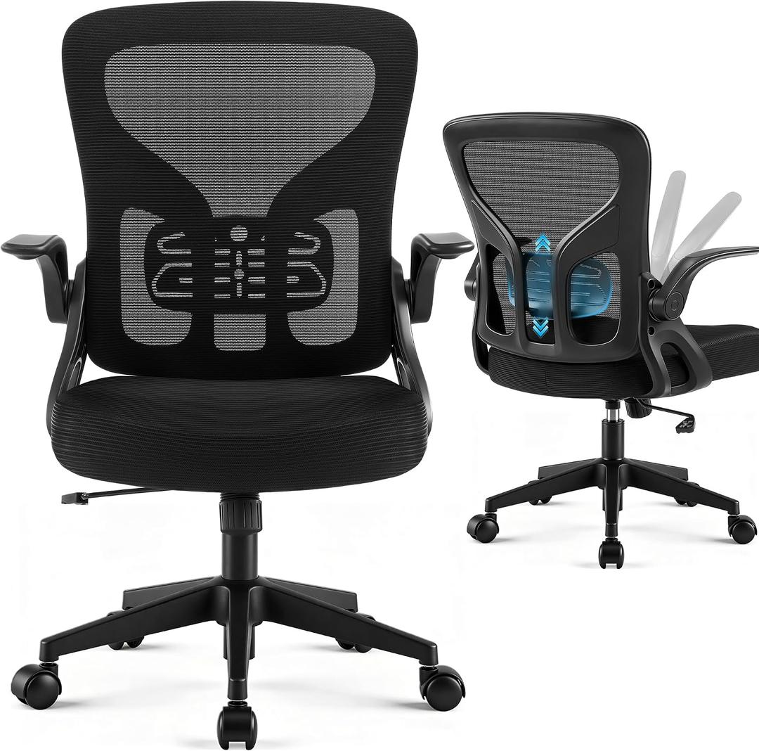 Office Chair Ergonomic Desk Chair with Adjustable Lumbar Support, High Back Breathable Mesh Chair with 120 Tilt Function & Flip-Up Armrests, Swivel Comfy Task Computer Chair for Work, Study, Standard Version